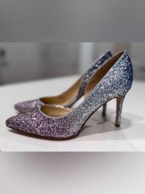 Marc Fisher Debuta Ombre Glitter D'Orsay Pumps Silver Pink 6M
